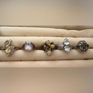 Ring Lot. Citrine, Rose Quartz, Opals, White Quartz, and Smokey Quart